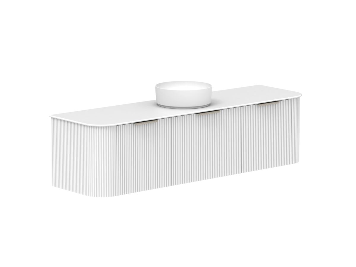 Supporting Image 2- Kado Neue Fluted Double Curve All Drawer 1800 Wall Hung Vanity with Centre Basin Durasein 12mm Top Ultra White