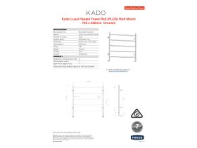 Specification Sheet - Kado Lussi Heated Towel Rail (PLUG) Wall Mount 730 x 800mm Chrome