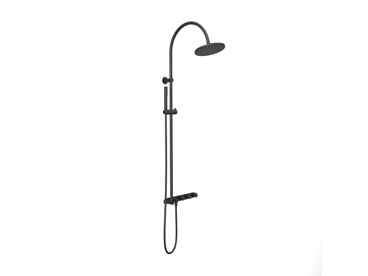 Supporting Image - Faucet Strommen Vara Fin Wall Set with Twin Rail Shower Tap System Trimset Matte Black (3 Star) Lead Free