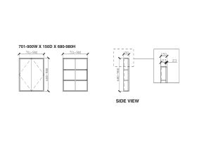 ISSY Z8 Shaving Cabinet Custom 701 - 900mm (Wide) x 150mm (Deep) x 680mm - 980mm (Height)