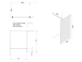 Kado Lux Fixed Shower Screen Panel and Wall Support 1400mm Chrome