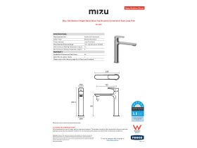 Specification Sheet - Mizu Silk Medium Height Basin Mixer Tap Brushed Gunmetal (6 Star) Lead Free