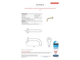 Specification Sheet - Scala 25 Wall Outlet Curved 160mm PVD Brushed Platinum Gold (3 Star) Lead Free