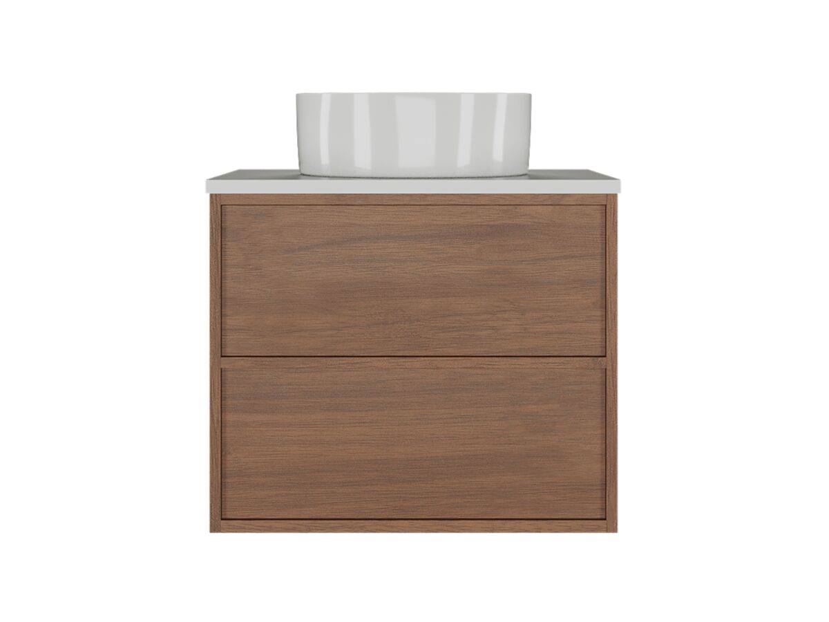 Supporting Image - Kado Aspect Wall Hung Vanity Unit 600mm 2 Drawer Caesarstone Mineral 20mm Top - Florentine Walnut