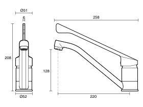 Technical Drawing - Posh Bristol MK2 Sink Mixer with Extended Lever Chrome (4 Star) Lead Free