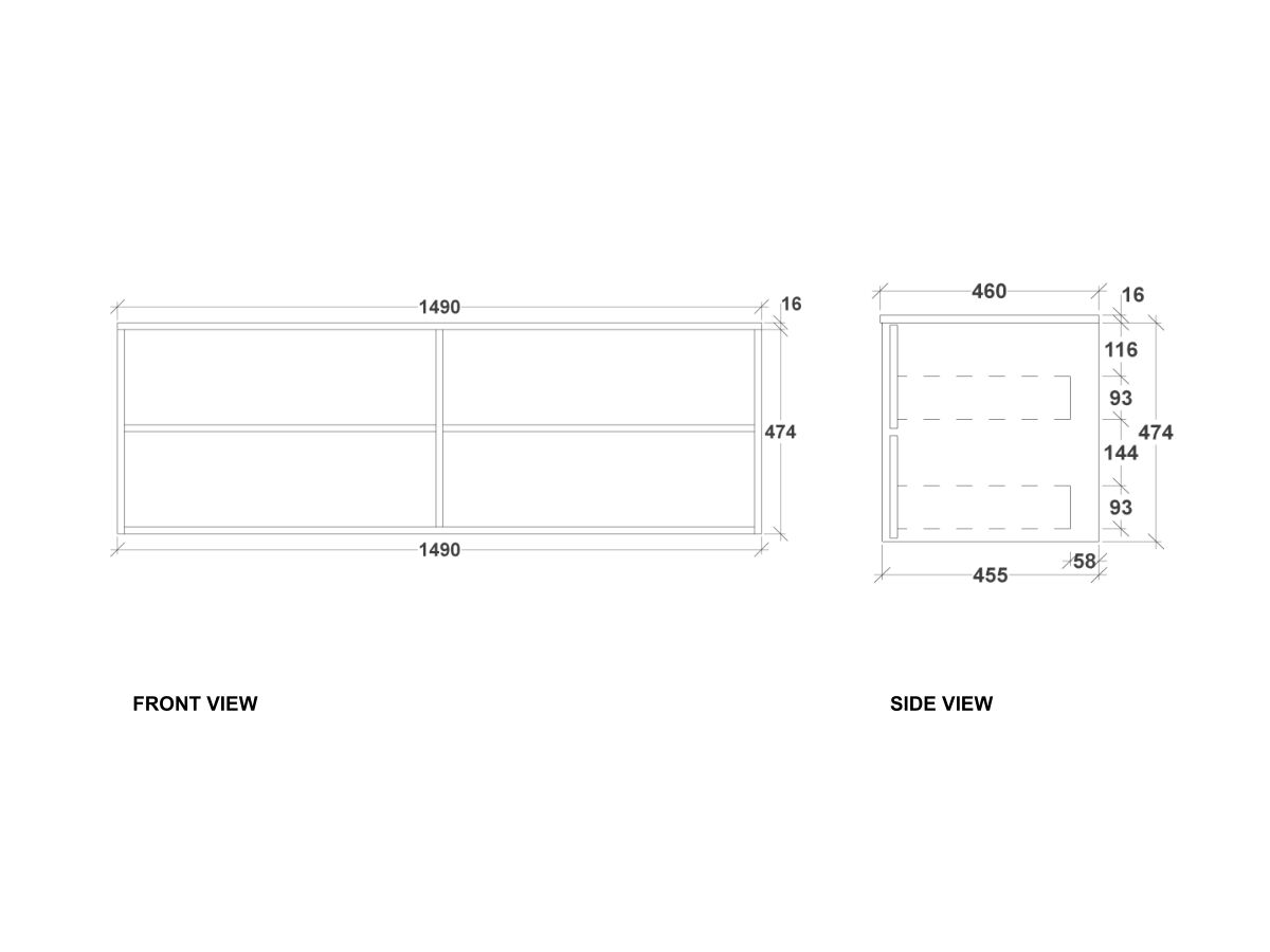 Kado Aspect 1500mm Wall Hung Vanity Unit Double Bowl Timber Top