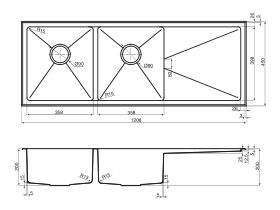 AFA Exact Double Bowl Inset / Undermount Left Hand Bowl Sink No Taphole with Quick-Fit Clips 1208mm Stainless Steel