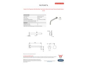 Specification Sheet - Sussex Pure Progressive Wall Bath Mixer Tap System 250mm with Linear Textured Handle Chrome