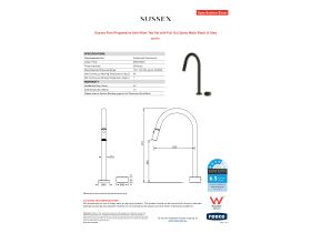Specification Sheet - Sussex Pure Progressive Sink Mixer Tap Set with Pull Out Spray Matte Black (4 Star)
