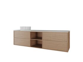 Supporting Image - Kado Aspect Shelf Vanity Unit 1800mm Single Bowl 4 Drawer Caesarstone Mineral 20mm Top - Boston Oak Side