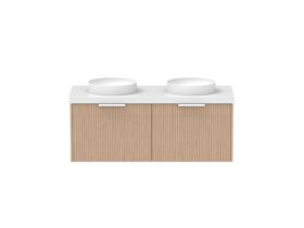 Supporting Image - Kado Neue Fluted Square 1200mm Wall Hung Vanity with Double Basin 50mm Top Blonde Oak