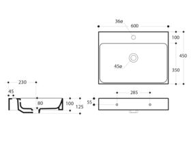 AXA Cento Wall Basin with Fixing 1 Taphole 600mm White