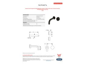 Specification Sheet - Sussex Pure Progressive Wall Bath Mixer System 160mm with Linear Textured Handles PVD Matte Black Lead Free