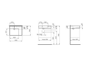 Technical Drawing -  LAUFEN Kartell Wall Basin with Shelf Left Hand Bowl 600mm x 460mm 1 Taphole