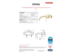 Specification Sheet - Mizu Drift Wall Basin/Bath Mixer Set Curve Trimset Brushed Brass (6 Star) Lead Free
