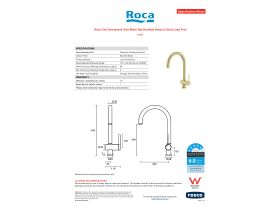Specification Sheet - Roca Ona Gooseneck Sink Mixer Tap Brushed Brass (5 Star) Lead Free