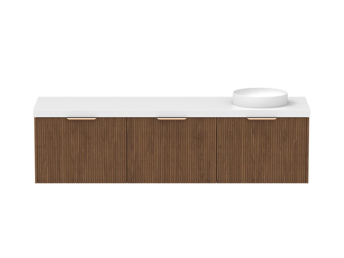 Supporting Image - Kado Neue Fluted Square All Drawer 1800mm Wall Hung Vanity with Right Hand Basin 50mm Top Florentine Walnut