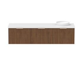 Supporting Image - Kado Neue Fluted Square All Drawer 1800mm Wall Hung Vanity with Right Hand Basin 50mm Top Florentine Walnut