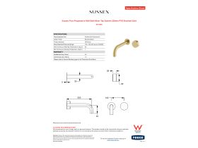 Specification Sheet - Sussex Pure Progressive Wall Bath Mixer Tap System 200mm PVD Brushed Gold