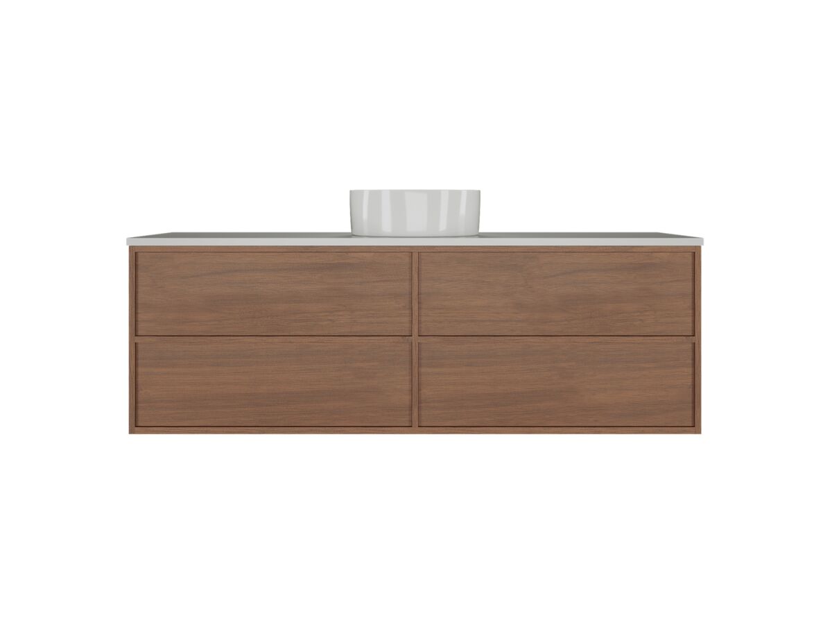 Supporting Image - Kado Aspect Wall Hung Vanity Unit 1500mm Single Bowl 4 Drawer Caesarstone Mineral 20mm Top - Florentine Walnut