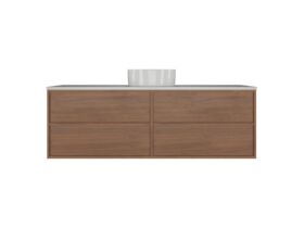 Supporting Image - Kado Aspect Wall Hung Vanity Unit 1500mm Single Bowl 4 Drawer Caesarstone Mineral 20mm Top - Florentine Walnut
