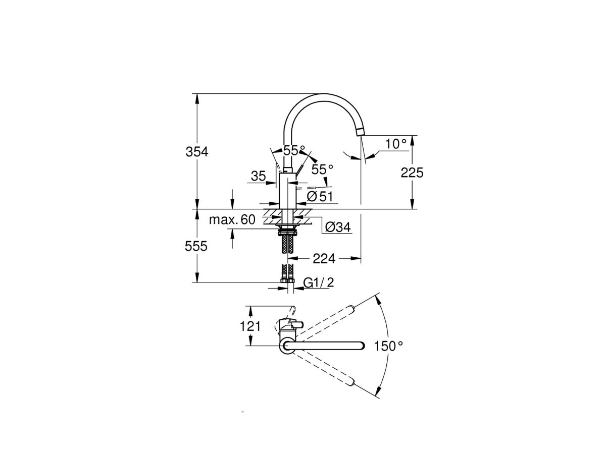 GROHE Eurosmart Cosmopolitan Sink Mixer Chrome (3 Star)