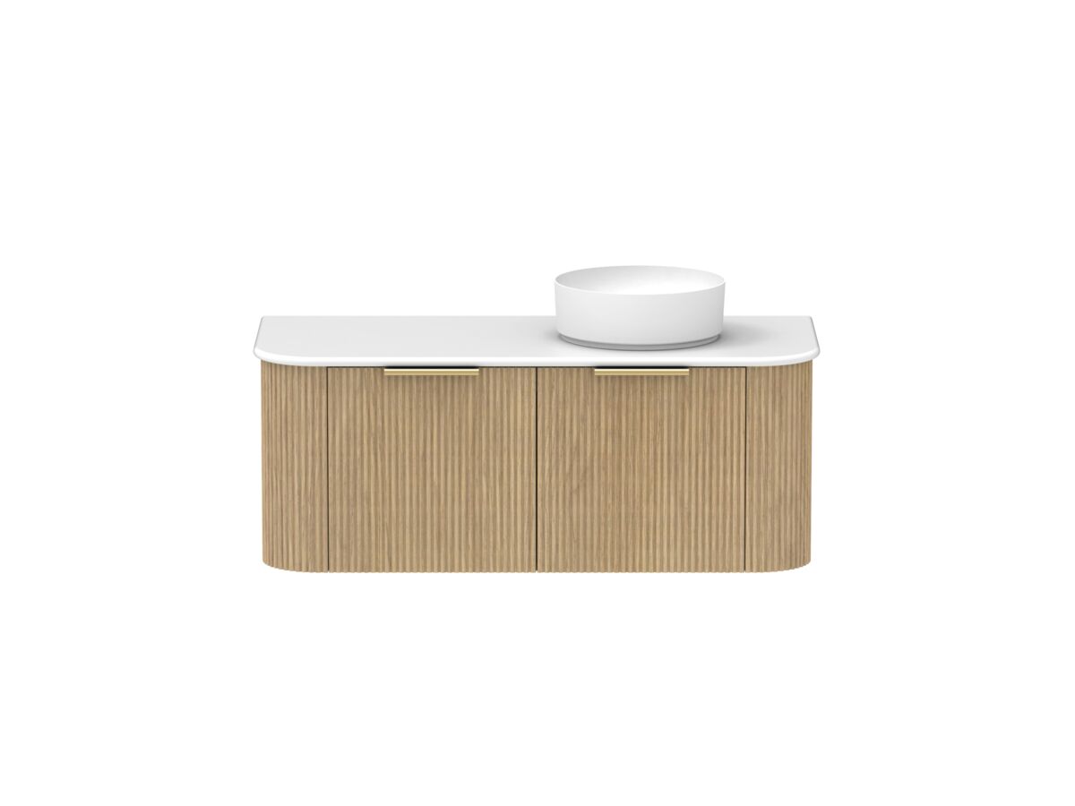 Supporting Image - Kado Neue Fluted Double Curve All Drawer 1200 Wall Hung Vanity with Right Hand Basin 20mm Boston Oak