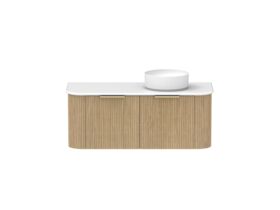 Supporting Image - Kado Neue Fluted Double Curve All Drawer 1200 Wall Hung Vanity with Right Hand Basin 20mm Boston Oak