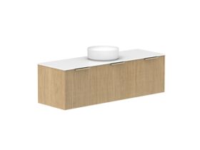 Supporting Image 2- Kado Neue Fluted Square All Drawer 1500mm Wall Hung Vanity with Centre Basin Durasein 12mm Top Boston Oak