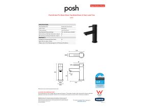 Specification Sheet - Posh Bristol Pin Basin Mixer Tap Matte Black (5 Star) Lead Free