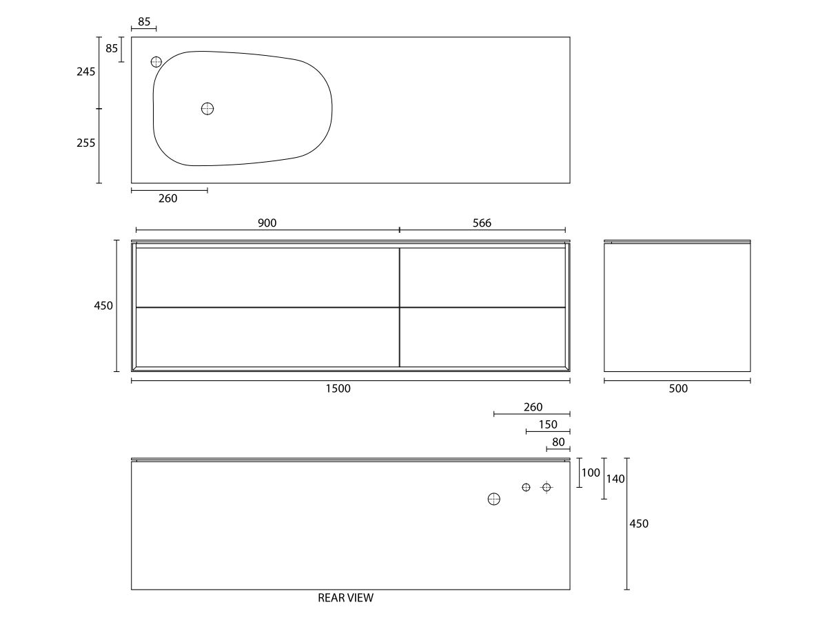 ISSY Glide Twin 1500mm Wall Hung Vanity Unit Single Bowl 4 Drawers