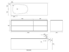 ISSY Glide Twin 1500mm Wall Hung Vanity Unit Single Bowl 4 Drawers
