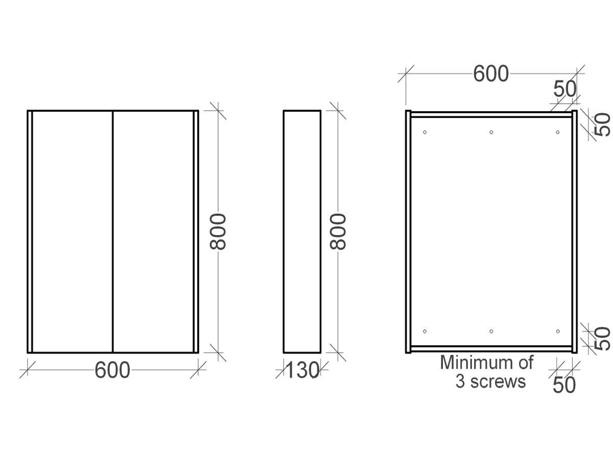 Kado Arc Shaving Cabinet 600W X 800H X 130D Double Door - Solid Timber Sides