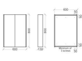 Kado Arc Shaving Cabinet 600W X 800H X 130D Double Door - Solid Timber Sides