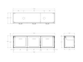 Technical Drawing - Kado Lux Ensuite All Door 1500mm Wall Hung Double Basin 20mm Top