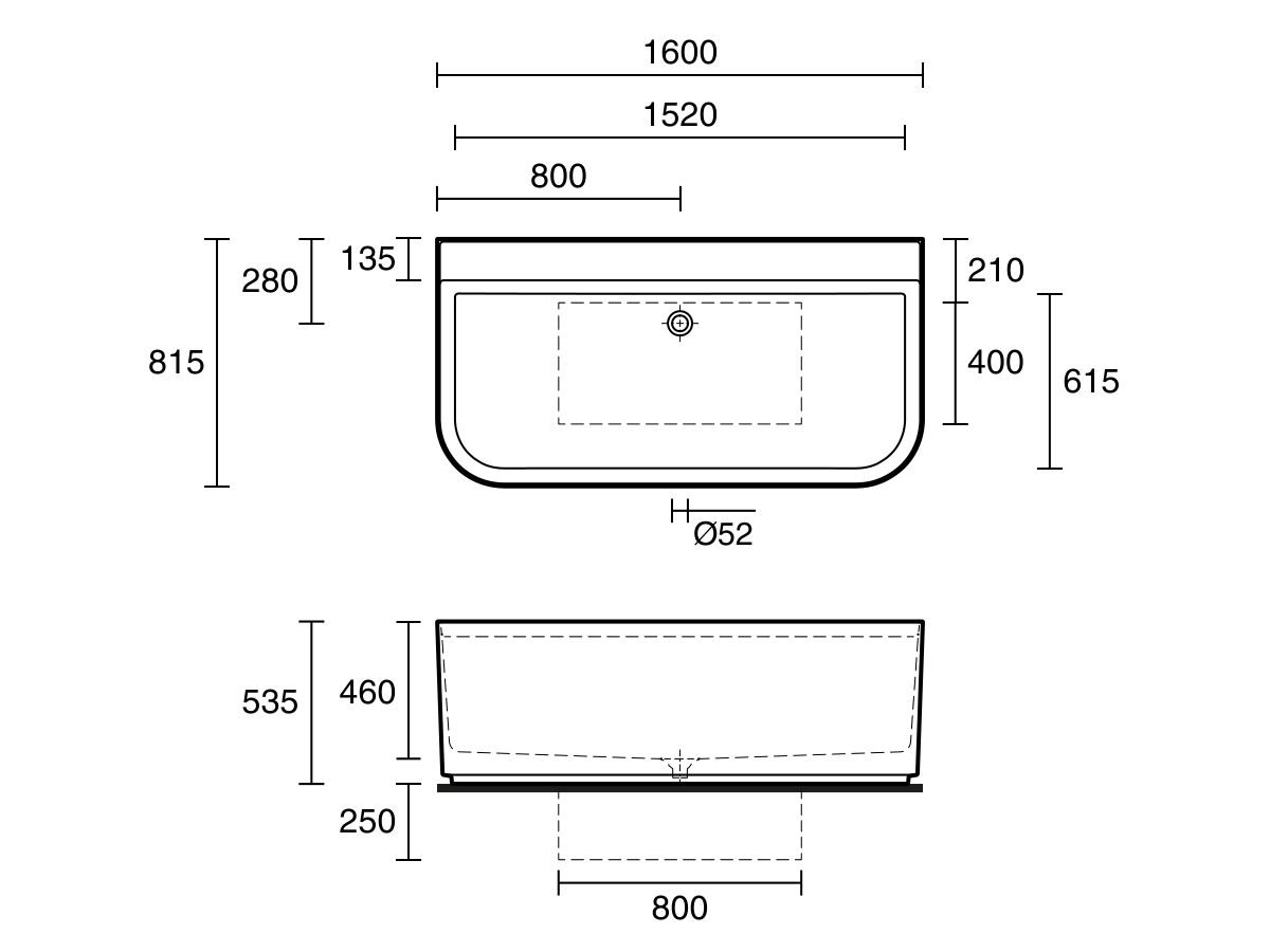 LAUFEN Sonar Freestanding Bath with Overflow 1600x815 White