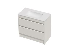 Hero - Posh Domaine Twin 900 2 Drawer Floor Standing Vanity White Console Top Matte White Mineral Cast No Taphole