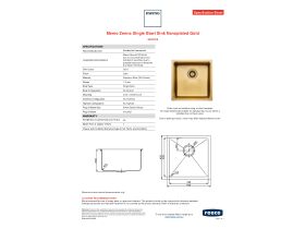 Specification Sheet - Memo Zenna Single Bowl Sink Gold
