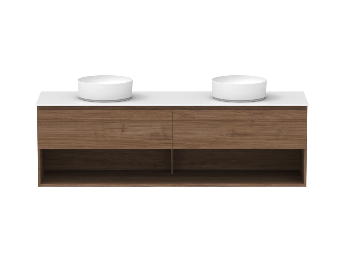 Hero - Posh Domaine 1800mm Wall Hung Vanity Unit All-Drawer Open Shelf Double Bowl 12mm Durasein Top