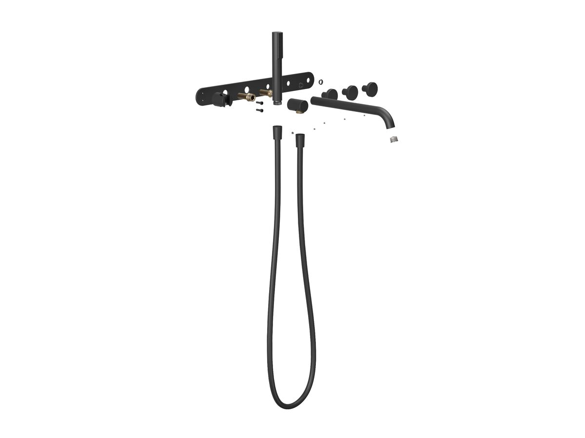 Supporting Image - Faucet Strommen Vara Disc Wall Bath Tap Set with Handshower Kit Matte Black (3 Star) Lead Free