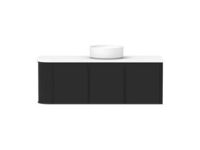 Hero - Kado Era Single Curve All Door 1350mm Wall Hung Vanity with Centre Basin 20mm Top Matte Black