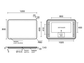 Technical Drawing - Kado Aspect Rectangle Veil LED Mirror 800mm X 1200mm