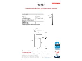 Specification Sheet - Sussex Scala Extended Basin Mixer Tap with 150mm Extension Pin Chrome (5 Star)