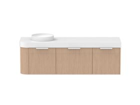 Supporting Image - Kado Neue Fluted Single Curve All Drawer 1650mm Wall Hung Vanity with Left Hand Basin Durasein 90mm Top Blonde Oak