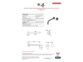 Specification Sheet - Milli Pure Progressive Wall Bath Mixer Tap System 250mm with Cirque Textured Handle PVD Brushed Gunmetal