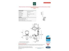 Specification Sheet - Wolfen Care Plastic Link Toilet Suite Concealed S Trap Pan with Chrome Raised Buttons & Single Flap Seat White (4 Star)