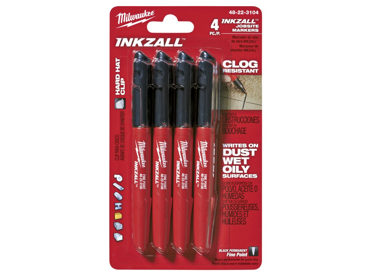 Milwaukee Inkzall Black Markers - Pack of 4