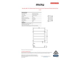 Specification Sheet - Mizu Bloc MK2 750 x 800mm Heated Towel Rail Only (Less Transformer) Polished Stainless Steel