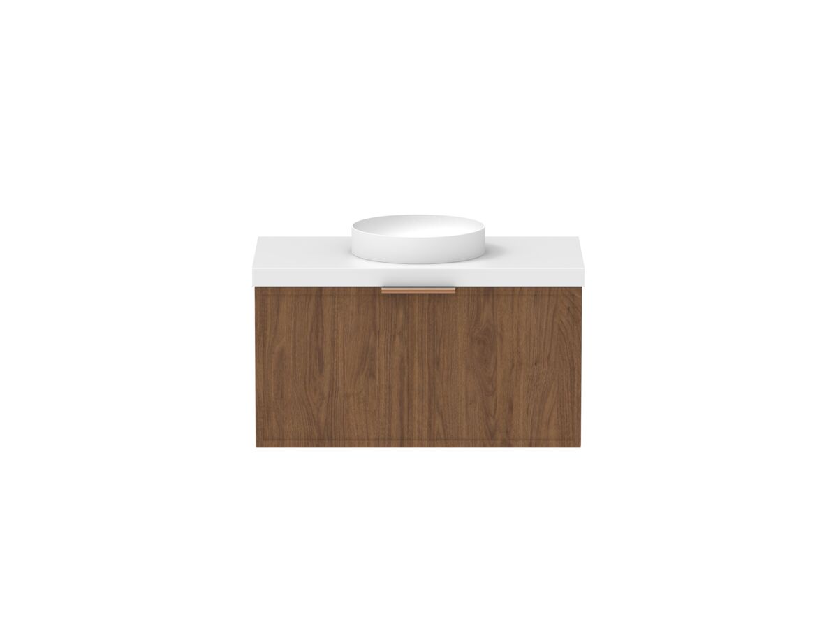 Supporting Image - Kado Lux Slim All Drawer 900mm Wall Hung Vanity with Centre Basin 50mm Top Florentine Walnut