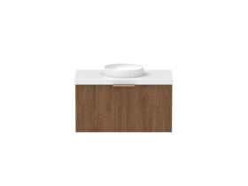 Supporting Image - Kado Lux Slim All Drawer 900mm Wall Hung Vanity with Centre Basin 50mm Top Florentine Walnut